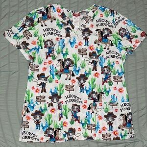 Dickies Meowdy Purrtner Cat Scrub Top